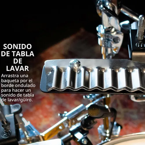 Vista 4 de Crasher Kit de batería de efecto metálico complementario con sonido Guiro electrónico, acero - NO HECHO EN CHINA