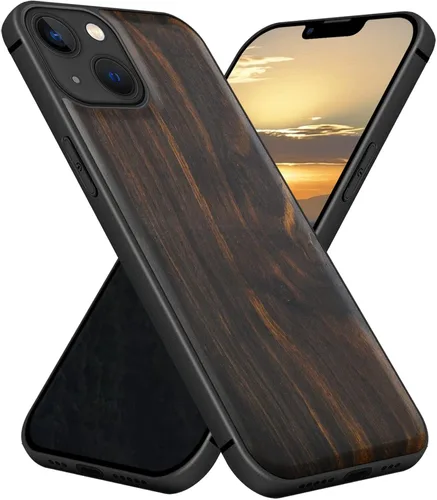 Vista 15 de Carveit Funda magnética de madera para iPhone 13 Mini [madera natural y TPU suave negro] funda protectora de madera única y elegante a prueba