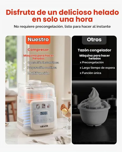 Vista 3 de VEVOR Máquina Automática Vertical de Helados con Compresor Incorporado, 1 Cuarto de Galón Sin Pre-congelación Fabricadora de Gelato y Máquina