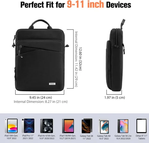 Vista 4 de MoKo Bolsa para iPad de 9-11 Pulgadas, Funda de Transporte para Tableta, Funda Protectora de Tableta de 360° Estuche de Viaje con Correa