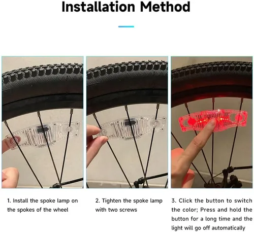 Vista 3 de Luces LED recargables para rueda de bicicleta, paquete de 2, impermeables, fáciles de instalar, luces LED de radios de rueda de bicicletas, sensor