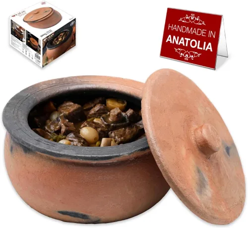 Vista 10 de Hakan Efes - Ollas de cocina de arcilla con tapas, pequeñas ollas de arcilla de 1.9 cuartos de galón para cocinar, ollas de arroz tradicionales sin