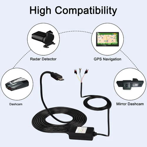 Vista 6 de MEIRIYFA Kit de cable duro Acc para salpicadero, cable micro USB, cable reductor, 12V-24V a DC 5V 3A, cable de alimentación para coche, cámara