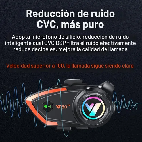 Vista 4 de Casco de motocicleta Bluetooth 1,640.4 ft 2 riders casco Bluetooth intercomunicador auriculares con CVC ruido calidad sonido altavoces sistemas
