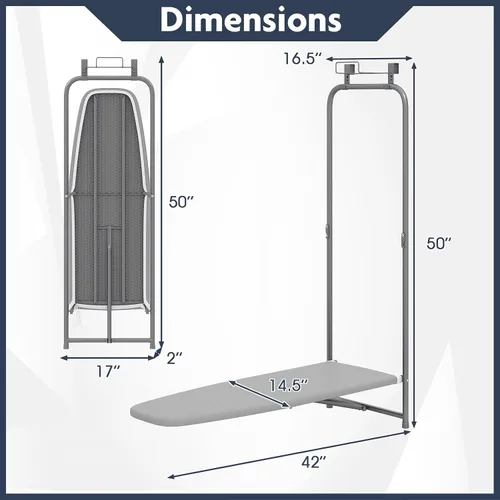 Vista 9 de GOFLAME Tabla de planchar para colocar sobre la puerta, tabla de planchar colgante con soporte de hierro y marco de metal resistente, tabla