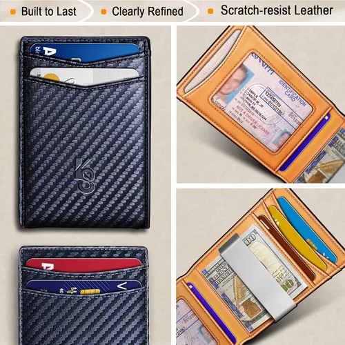 Vista 3 de KEMISANT Billetera para hombre para Airtag o uso estándar, cartera delgada con bolsillo frontal con 11 tarjetas con bloqueo RFID, sin agujeros