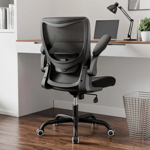 Vista 11 de MUXX.STIL Silla de oficina, silla de escritorio ergonómica con soporte lumbar ajustable y reposabrazos abatibles, silla de computadora de malla