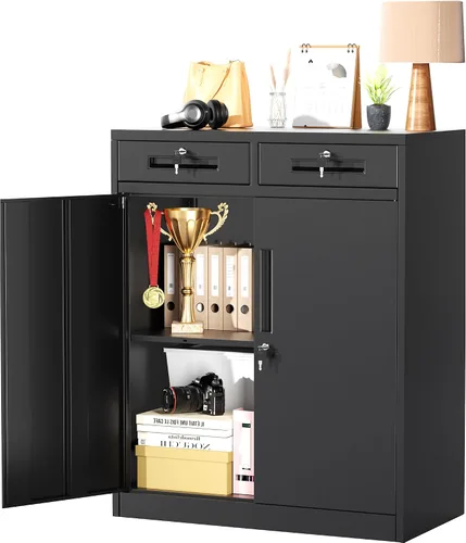 Vista 37 de Greenvelly Armario de almacenamiento de metal con puertas y estantes, armario de almacenamiento con cerradura de 36 pulgadas para oficina, gabinete
