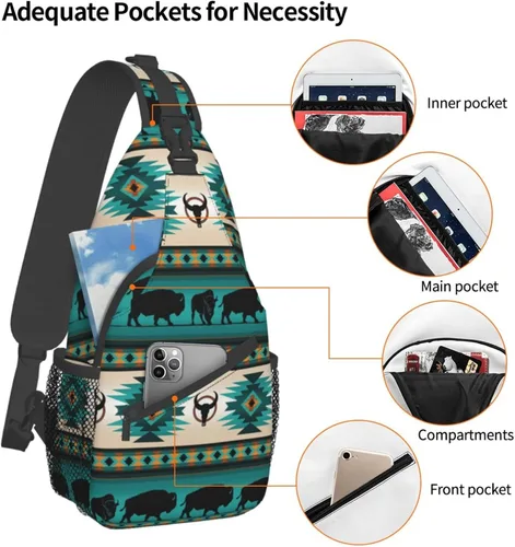 Vista 4 de MANQINF Native Casual Daypack Bag - Bolso de hombro nativo americano, bolso cruzado nativo, Nativo 01