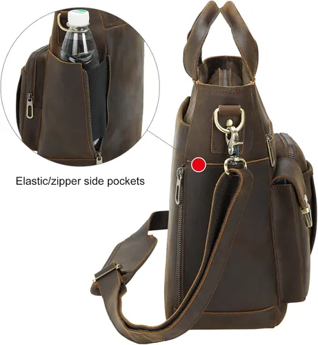 Vista 3 de TIDING Bolso de mensajero de cuero para hombre, bolso cruzado vintage, bolso de hombro para negocios, trabajo, bolso para tableta de 11 pulgadas