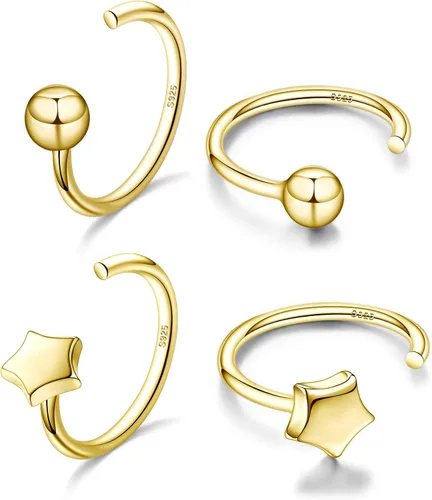 Vista 14 de CHIC & ARTSY Aretes de medio aro de plata de ley 925 para mujer, juego de aros pequeños con barra de bola, estrella, luna y perla, ligeros, ajuste