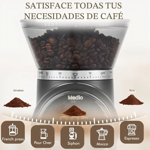 Vista 3 de AYCHIRO Molinillo de café eléctrico con rebabas cónicas, molinillo de café con 30 ajustes precisos de molienda, soporte para portafiltros y selector