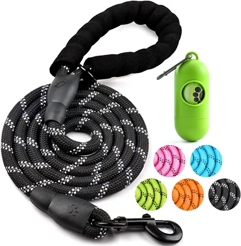 Vista 18 de COOYOO - Conjunto de 2 correas para perro de 5 pies, de alta resistencia, cómodo mango acolchado, correa reflectante para perros medianos y grandes