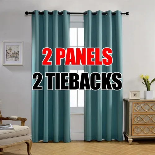 Vista 19 de Set de 2 cortinas para ventana, de Miuco, opacas, con ollaos, para recámara, incluye 2 alzapaños