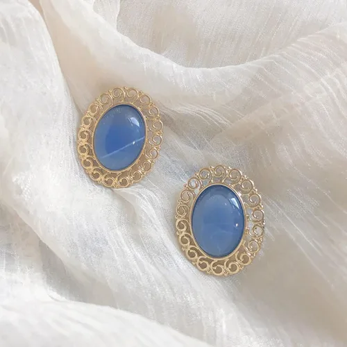 Vista 5 de Pendientes vintage ovalados con borde dorado para mujeres y niñas