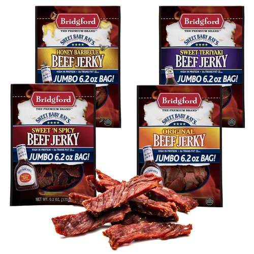 Vista 24 de Bridgford Sweet Baby Ray's Beef Jerky Sweet N Spicy 6.2 onzas, paquete de 3 – Cecina de res dulce y picante alta en proteínas para tu preferencia