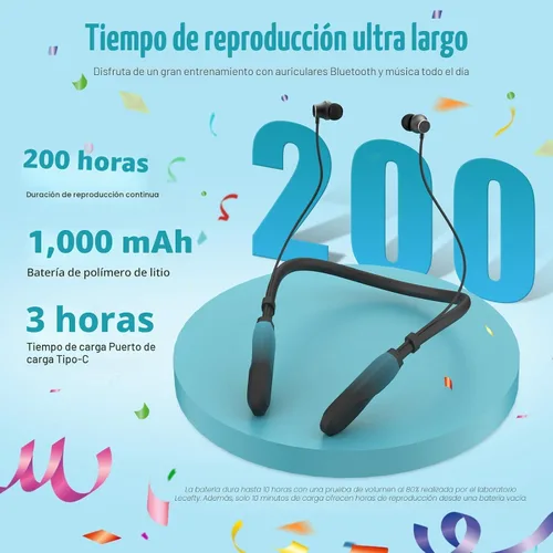 Vista 7 de Lecefty Auriculares Bluetooth con banda para el cuello, 200H tiempo de reproducción extra largo, auriculares inalámbricos estéreo con micrófono