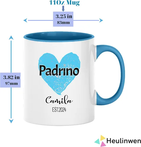 Vista 4 de Juego personalizado de Bautizo Recuerdos Juego De 2 Tazas 2024, Padrinos De Bautizo Propuesta Set 2 Tazas Café 11Oz, Para Niño, Niña, Propuesta