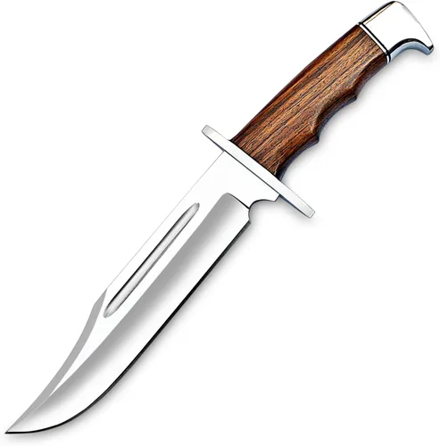 Vista 5 de H & H BLADES Cuchillo Bowie de acero D2 hecho a mano de 14 pulgadas con funda de cuero, cuchillo de caza con mango de madera duradero, ideal