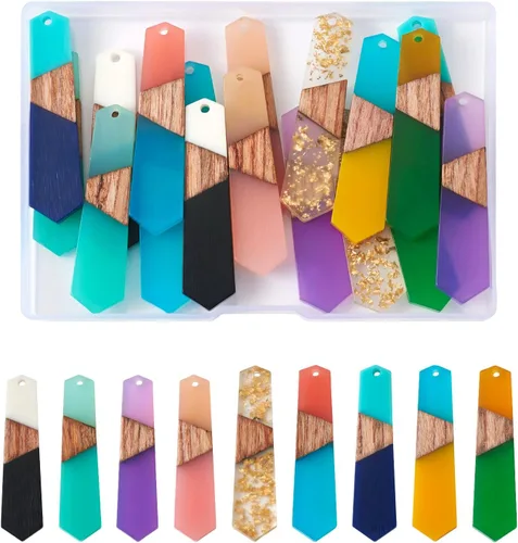 Vista 21 de Beadthoven - Abalorios de madera de resina, aretes de bricolaje para hacer dijes, colgantes de madera de resina geométrica, piezas bohemias
