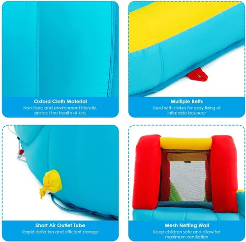 Vista 4 de OLAKIDS Tobogán acuático inflable, casa de rebote 7 en 1 con 2 toboganes, pared de escalada, piscina de salpicaduras, borde de baloncesto, 2