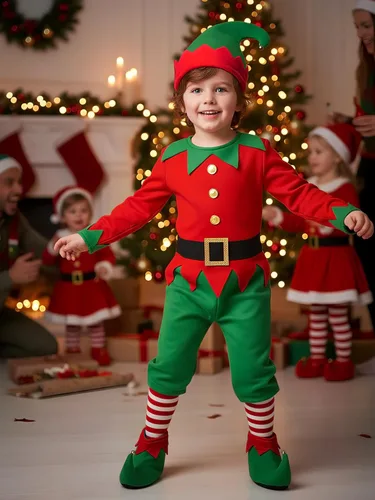 Vista 5 de Soyoekbt Disfraz de elfo navideño para niños, disfraz de elfo navideño
