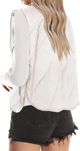 Vista 3 de SENSERISE Chaleco acolchado para mujer, con cuello alto, ligero, con botones y bolsillos