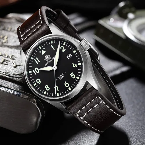 Vista 6 de ADDIESDIVE Reloj piloto para hombre automático de acero NH35A Movimiento Diver 200M esfera luminiscente