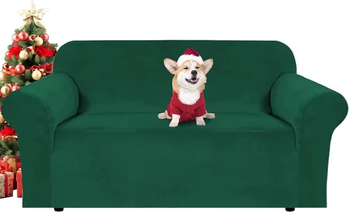 Vista 84 de H.VERSAILTEX Fundas de terciopelo elástico para sofá de dos plazas, fundas para sofá de 2 cojines para sala de estar, fundas deslizables con correas