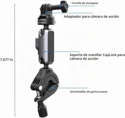 Vista 8 de PGYTECH CapLock - Soporte para manillar de motocicleta de liberación rápida, rotación de doble bola de 360°, adaptador de rosca de 1/4"-20, para DJI