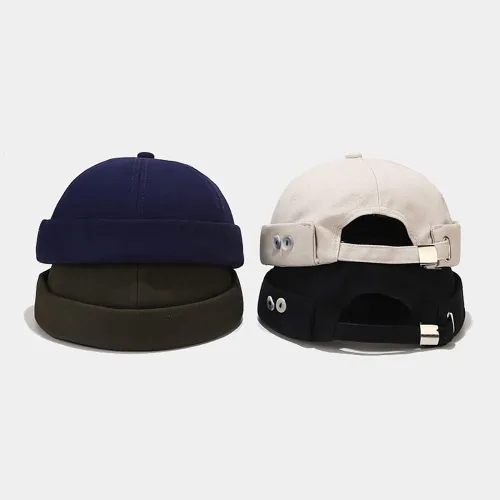 Vista 2 de Sombrero unisex de algodón elegante sin ala con hebilla ajustable Sailor Hip-Hop sin ala Skullcaps