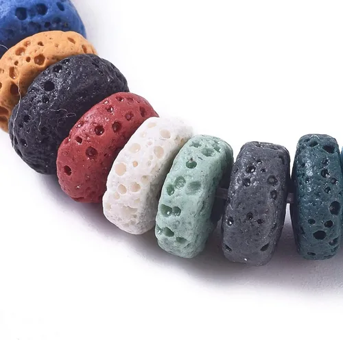 Vista 17 de Craftdady 25 cuentas de piedra de lava negra natural, tubo de columna, piedras preciosas volcánicas, cuentas sueltas para curación de energía