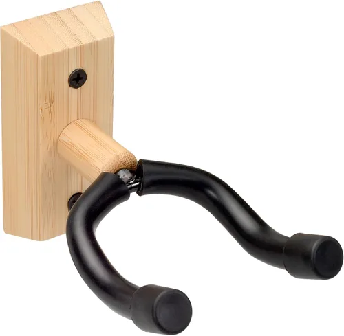 Vista 2 de MobileVision Soporte de pared para guitarra de madera de bambú Gancho universal en forma de U para guitarra acústica, guitarra eléctrica, banjo