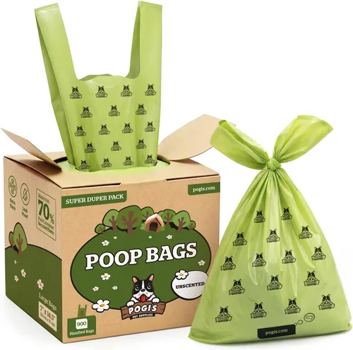 Vista 13 de Pogi's Bolsas para excremento con asas de ajuste fácil: Bolsas para residuos de perro a prueba de fugas Aromatizado.
