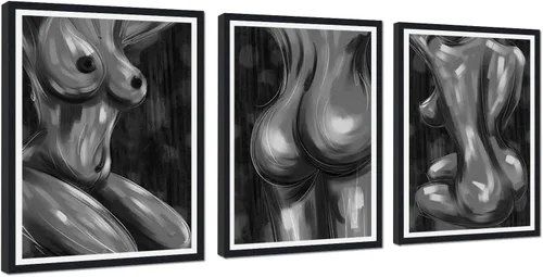 Vista 37 de Novatique 3 piezas de arte de pared sexy en blanco y negro para parejas desnudas, decoración de pared abstracta de amor para mujeres y hombres, arte