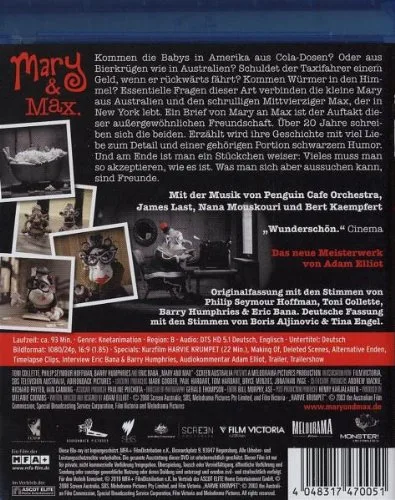 Vista 2 de Mary and Max (2009) ( Mary & Max ) Blu-Ray, Reg.ABC Import - Germany