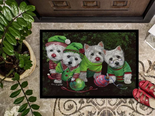 Vista 3 de Caroline's Treasures PPP3285JMAT Westie Christmas Santa's Assistants - Felpudo de 24 x 36 pulgadas, tapete para puerta delantera, para interiores