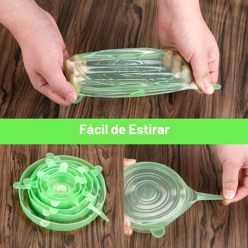 Vista 3 de Tapas elásticas de silicona para almacenamiento de alimentos en el refrigerador, paquete de 12 tapas de silicona, fundas reutilizables de silicona
