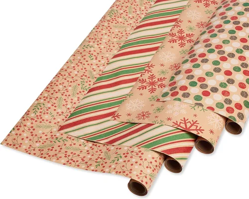 Vista 11 de American Greetings - Rollos de papel de regalo navideño Kraft Vintage, papel de regalo de fiesta navideña Kraft en negro, blanco y marrón