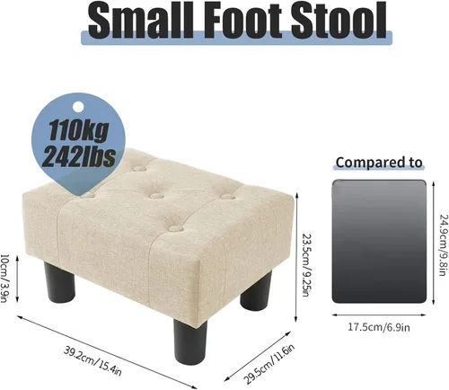 Vista 3 de BRIAN & DANY Taburete pequeño para pies, taburetes de lino con patas, reposapiés pequeño estable para sala de estar, beige