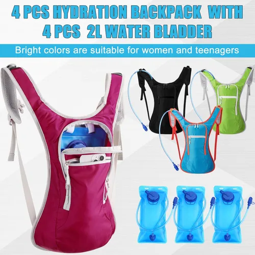 Vista 2 de Chunful Mochila de hidratación con bolsa de agua de 2 litros, mochila de hidratación ligera para hombres y mujeres, correr, ciclismo, escalada