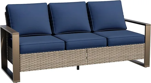 Vista 40 de Sofá de Mimbre Metálico para Patio de 75", Sofá Sillón de Ratán para Exteriores de 3 Asientos para Todo Tipo de Clima con Cojines Premium