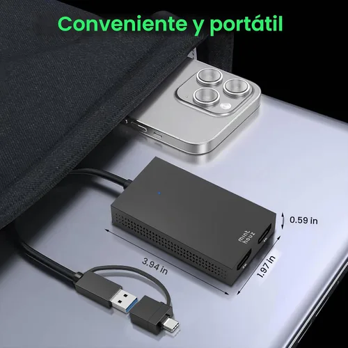 Vista 8 de Minthouz Divisor HDMI para monitores duales, adaptador universal de gráficos de video para Thunderbolt 5/4/3, USB 4, USB-A/C, Mac y Windows, USB-C a
