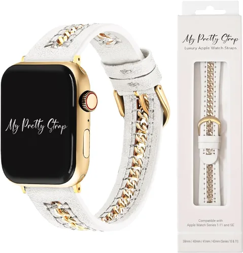 Vista 13 de My Pretty Strap - Correa compatible con Apple Watch, correa de lujo de cuero genuino para iWatch de repuesto - Se ajusta a la mayoría de muñecas