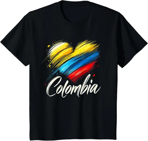 Vista 41 de Camiseta de orgullo colombiano con corazón de la bandera de Colombia