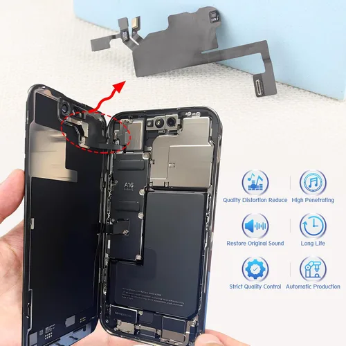 Vista 7 de Altavoz auricular para iPhone 13 - Reemplazo con luz, sensor de proximidad, cable flexible y herramientas