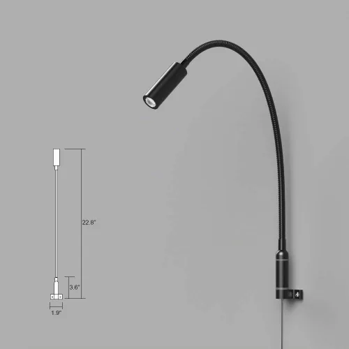 Vista 6 de Luz de lectura montada en la pared Interruptor táctil regulable LED 3W blanco cálido 3000K adaptador de CA (negro)