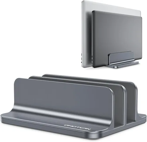 Vista 14 de OMOTON Soporte vertical para computadora portátil [versión doble actualizada], soporte de escritorio de aluminio para Mac Book con base ajustable