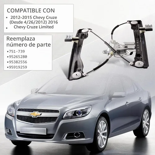 Vista 2 de Regulador de Ventanilla Eléctrica Delantera Izquierda del Lado del Conductor de 2 Pines con Conjunto de Motor Compatible para Chevrolet Cruze