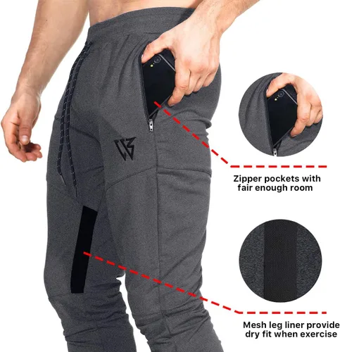 Vista 2 de ZENWILL Pantalones de entrenamiento cónicos para hombre, pantalones deportivos de entrenamiento ajustados con bolsillos con cremallera